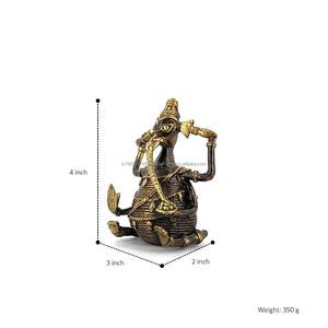 Handcrafted Brass Ganesha <b>Statue</b> 4 Inch <b>Gold</b>-Plated Antique Tribal Art Pooja Decor Collectible - Product Image 3
