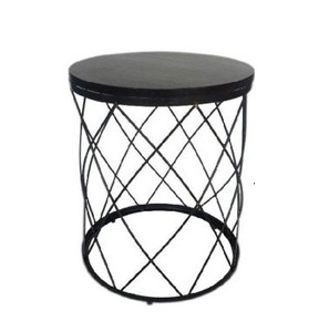 Table d'appoint moderne en fil de fer noir, tabouret industriel en métal avec plateau solide, meubles décoratifs pour salon - Product Image 1