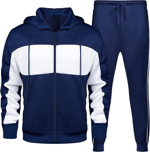 Men's Navy Blue Hooded Tracksuit Full Zip <b>Jacket</b> Matching Pants Solid Color Casual Wear Breathable Polyester <b>Winter</b> Sportswear - Product Image 1