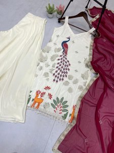 ชุด dupatta อินเทรนด์สำหรับเสื้อครีปหนาพิเศษสำหรับผู้หญิงและเด็กผู้หญิงใส่ทำงานปักลาย - Product Image 6