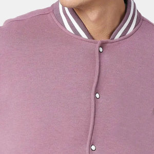 <b>Men's</b> Purple <b>White</b> Sleeve Varsity <b>Jacket</b> Casual Autumn Fleece Stand Collar Regular Fit Polyester Cotton Outerwear - Product Image 6