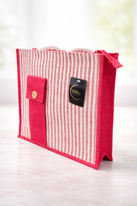 กระเป๋าปอกระเจาลายทางธรรมชาติแบบหนา ทนทาน สำหรับใส่ของชำ ของใช้ชายหาด พร้อมซิปปิด  รับสกรีนโลโก้ตามแบบ - Product Image 3