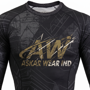 Askar Wear Ind เสื้อแรชการ์ดแขนยาวสำหรับผู้ชาย แห้งเร็ว ลายพิมพ์เรขาคณิตสีดำ โลโก้ด้านหน้า - Product Image 4