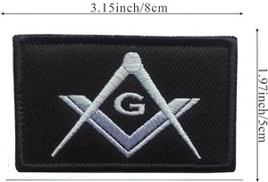 Écusson brodé personnalisé éco-responsable avec emblème maçonnique, bleu et noir, rectangulaire, à coudre, style classique pour vêtement - Product Image 3