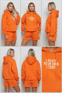 Conjunto de Sudadera con Capucha y Pantalones Cortos de Felpa de Algodón para Mujer, Estampado Personalizado, Ajuste Holgado, Otoño, Peso Pesado - Product Image 5