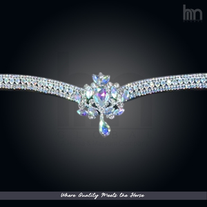 Tiare de luxe élégante en cristal transparent, couronne en V, frontale de cheval, bride de dressage en cuir rembourrée faite à la main, équipement d'équitation OEM - Product Image 1