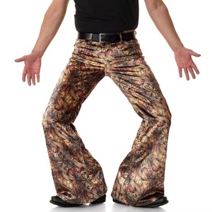 <b>Mens</b> Printed Canvas <b>Flared</b> <b>Trousers</b> Mid Waist Lightweight Casual Retro Streetwear Style - Product Image 3