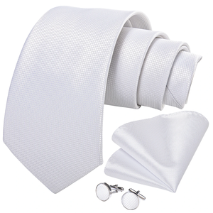 Corbata de Seda Blanca de 8cm para Hombre, Corbata Sólida para Boda, Fiesta, Formal, con Gemelos, Pañuelo y Broche de Flor, Set de Regalo para Hombre - Product Image 2