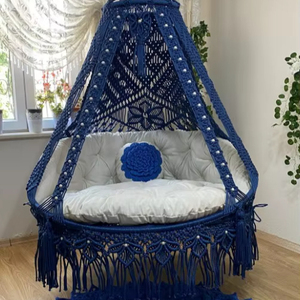 Silla Colgante de Macramé – Hamaca Doble para Patio, Jardín o Interior – Macramé Azul - Product Image 1