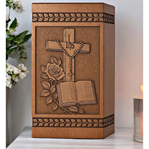Engraved Bible Cross Wooden Cremation Urn - Personalized Christian Memorial Memorial Keepsake by AYAANS - Product Image 1