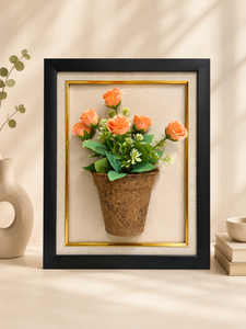 Modern <b>Square</b> 3D Floral Art Wall Decor with Peach Roses in Wood Coir Pot Black <b>Frame</b> Home Decoration - Product Image 1
