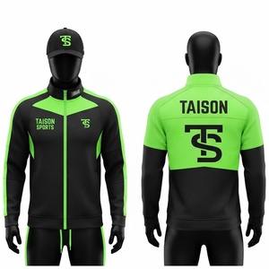 Veste d'entraînement de football américain pour hommes, polyester interlock premium 280 GSM, panneaux noirs et verts, logo personnalisé, fermeture éclair intégrale, vêtements de sport - Product Image 1