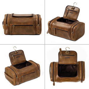 Kit Dopp de cuero de grano hecho a mano duradero para hombres, neceser grande con compartimentos funcionales con cremallera - Product Image 3