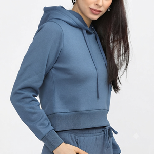 Hoodie court pour femme 100% coton, tricoté, respirant, écologique, à épaules tombantes, style streetwear décontracté, personnalisable, à motifs, à prix bas - Product Image 5