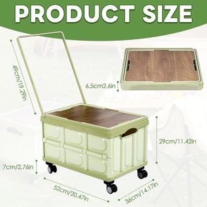 <b>Collapsible</b> Rolling <b>Storage</b> Cart with Wooden Cover Foldable Utility Wagon for Camping and Picnic - Product Image 5