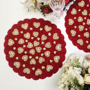 Crimson Red Scalloped Heart <b>Beaded</b> <b>Placemat</b> Valentine's Day Table Decor Boutique Wholesale Artistry By PR India - Product Image 6