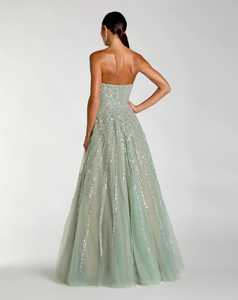 Champagne Strapless Beaded Mermaid <b>Ball</b> <b>Gown</b> Floor-Length Elegant Dress Built-in Bra Anti-Wrinkle Floral Pattern 100% Polyester - Product Image 2