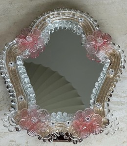 Vintage Murano Venetian Glass Floral Motif Table Mirror With <b>Hook</b> - Product Image 1