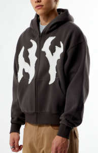 Premium Quality Dark Brown <b>NY</b> Raw Applique Full Zip Unisex <b>Hoodie</b> Breathable Cotton Blended Streetwear Distrust <b>Hoodie</b> For Men - Product Image 4