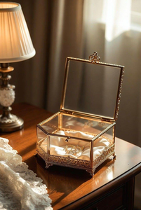 Stylish Metal And Glass Jewelry Box Organizer With <b>Mirror</b> Base For Displaying Rings Earrings And <b>Small</b> Accessories - Product Image 1
