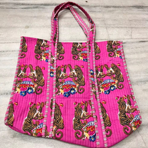 Sac fourre-tout matelassé pour femme avec doublure en coton et imprimé bloc, options de vente en gros, sac de voyage à bandoulière lavable pour femme - Product Image 1