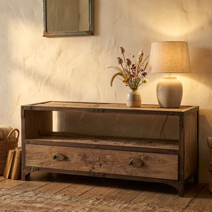 Mueble para TV Quini de Madera de Teca Maciza con Estructura de Acero, Estilo Rústico Industrial, Ecológico y Duradero, Consola de Entretenimiento para Sala de Estar - Product Image 4