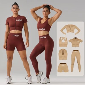 Conjunto Deportivo de Yoga sin Costuras de Alta Calidad con Cierre de Cremallera, 6 Piezas, Leggings y Sujetador Deportivo para Mujer - Product Image 3