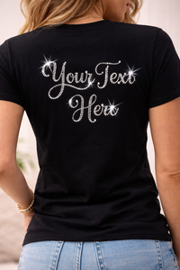 Camiseta Oversize para Mujer Azul Marino y Negra con Estampado de Pedrería, Estilo Urbano Casual de Algodón, Ajuste Holgado, con Logotipo Personalizado - Product Image 2