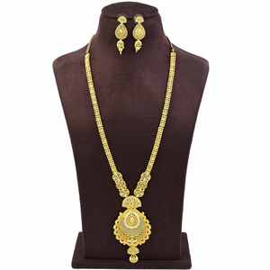 Juego de Joyería de Moda de Latón con Collares Largos de Oro de 14K, 18K, 24K, Diseño Floral Tradicional, para Novias, Venta al por Mayor - Product Image 1