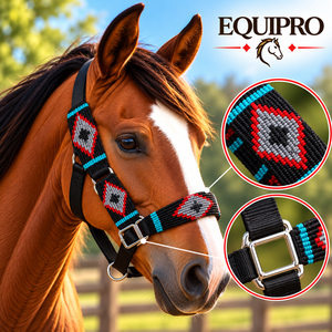 EQUIPO: Cabestro Ajustable de Nylon Estilo Western para Caballo con Cabezal de Cuentas y Herrajes de Concho Plateados - Product Image 3