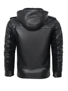 เสื้อแจ็คเก็ตหนังมีฮู้ดสีดำสำหรับผู้ชาย ยี่ห้อเฟรด - Product Image 2