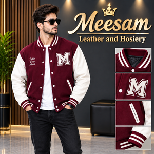 Chaqueta Varsity Color Granate con Letra M Bordada en Blanco, Estilo Preppy, Mezcla de Algodón, Cuello Camisero, Corte Regular, para Otoño, Estilo Béisbol - Product Image 4
