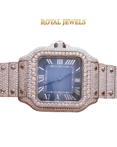 Montre personnalisée en quartz avec diamants Moissanite, cadran à chiffres romains, bracelet en acier inoxydable, luxe et mode - Product Image 1