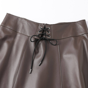 Women's High Waist A-Line PU Leather Floor-Length Skirt Solid Color <b>Lace</b>-up Elegant Style All Seasons Wear - Product Image 6