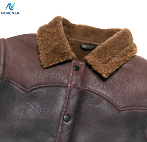 Gilet en cuir pour homme avec col en fourrure marron, sans manches, chaud pour l'hiver - Product Image 4