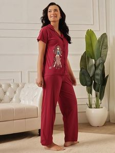 Women’s Breathable Cotton Sleepwear Set Printed Round Neck Half Sleeve Top & <b>Pyjama</b> Pants - Product Image 2