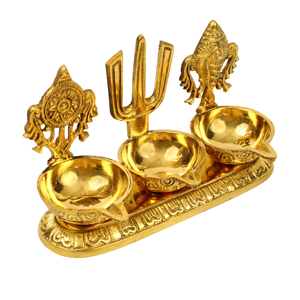 Juego de 3 Diyas de Latón para Namah, Lámpara de Aceite Triple Tradicional para Pooja - Product Image 3