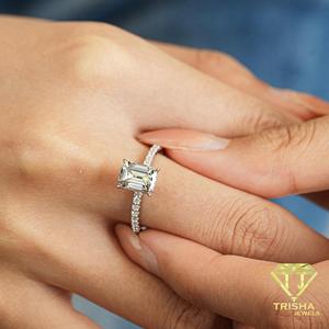 <b>Emerald</b> Cut Moissanite Diamond <b>Ring</b> 925 Sterling <b>Silver</b> Classic Solitaire Engagement Wedding Jewelry For Women - Product Image 5