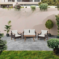 Ensemble de 4 meubles de jardin modernes en bois d'acacia, confortables, imperméables, écologiques, rembourrés de mousse, en rotin PE, pour salle à manger extérieure et patio