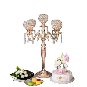 Copper Antique Candelabra 5 Arm with Crystal Globe Attachments for Wedding Decoration Handmade Candle Holders New Lantern