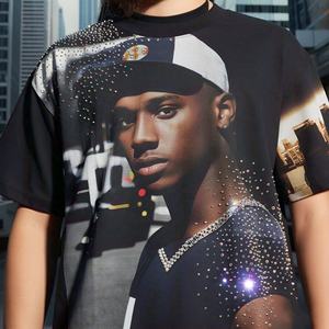 แบรนด์เสื้อยืดฮิปฮอปเสื้อยืดพิมพ์ลายหมึกเสื้อยืดเพชรพลอยเทียมเสื้อยืดผ้าฝ้าย100% สำหรับผู้ชายทรงหลวม - Product Image 2