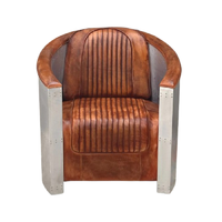 Fauteuil en cuir d'aviateur de luxe avec pieds en bois, fauteuil d'appoint vintage inspiré de l'aviation, respectueux de l'environnement, pour la décoration du salon
