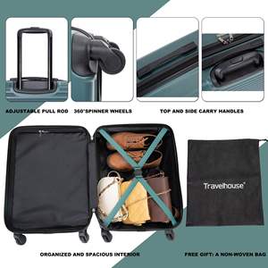 Valigia Leggera da 20 Pollici con Ruote Girevoli Verdi, Bagaglio a Mano con Ruote Girevoli Verdi - Product Image 3