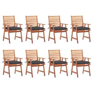 Lot de 8 chaises de salle à manger en bois d'acacia massif avec coussins ensemble de meubles d'extérieur de qualité supérieure - Product Image 1