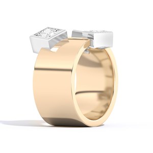 Anillos de Cigarro con Diamantes Cultivados en Laboratorio, Corte Princesa, Engastados en Bisel, Oro Sólido de 14K y 18K, Bandas Geométricas de 10 mm de Ancho, Precio de Fábrica, Venta al Por Mayor - Product Image 5