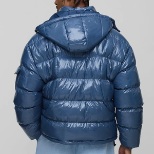 Veste matelassée bleue brillante de qualité supérieure avec logo brodé personnalisé, manteau d'hiver isolé à capuche pour homme, style streetwear - Product Image 2