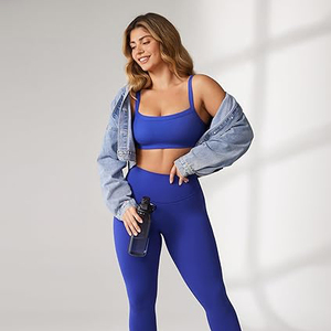 Stylish Royal Blue Sports Bra Square <b>Neck</b> Wire Free <b>Padded</b> Workout Crop Top For Women Medium Impact Yoga Bra - Product Image 4