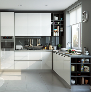 Meubles de cuisine modulaires modernes, caisses en contreplaqué laqué brillant, portes laquées, 5+ tiroirs, accessoires de charnières, application villa, garantie 3 ans - Product Image 1