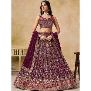 <b>Wedding</b> Wear Maroon Zari Embroidered Georgette Lehenga Choli - Product Image 1