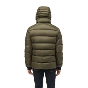 Veste matelassée à capuche pour homme, couleur vert olive, coupe-vent, rembourrée de duvet, fermeture éclair, manteau d'hiver décontracté, coupe régulière, couleur unie - Product Image 2